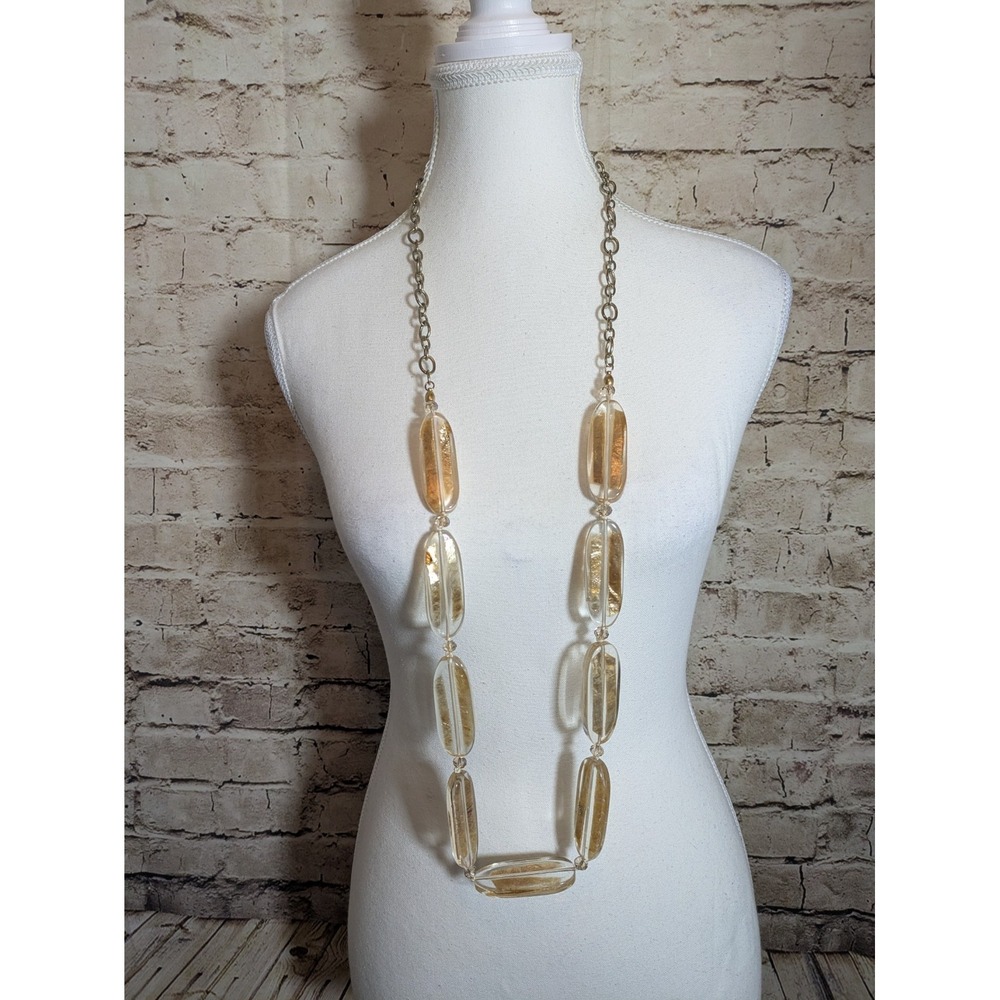 Chico's Statement Necklace With Gold Tone Foil Set In Oval Acrylic Stations
